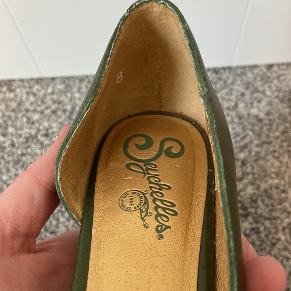 Seychelles Retro Green, Burgundy, and Brown Peep Toe Wedges Size 8 - Picture 9 of 10